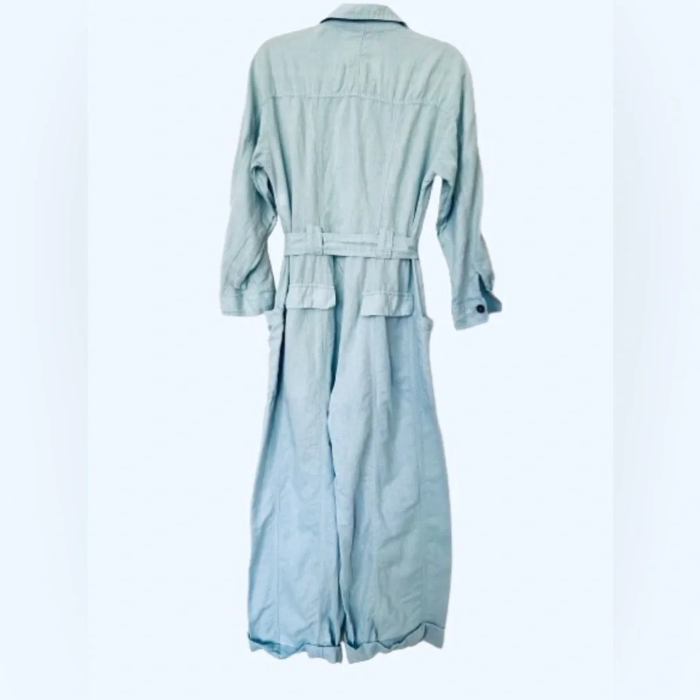 Zara Limited Edition Wide Linen Blend Cargo Jumpsuit. Size M
